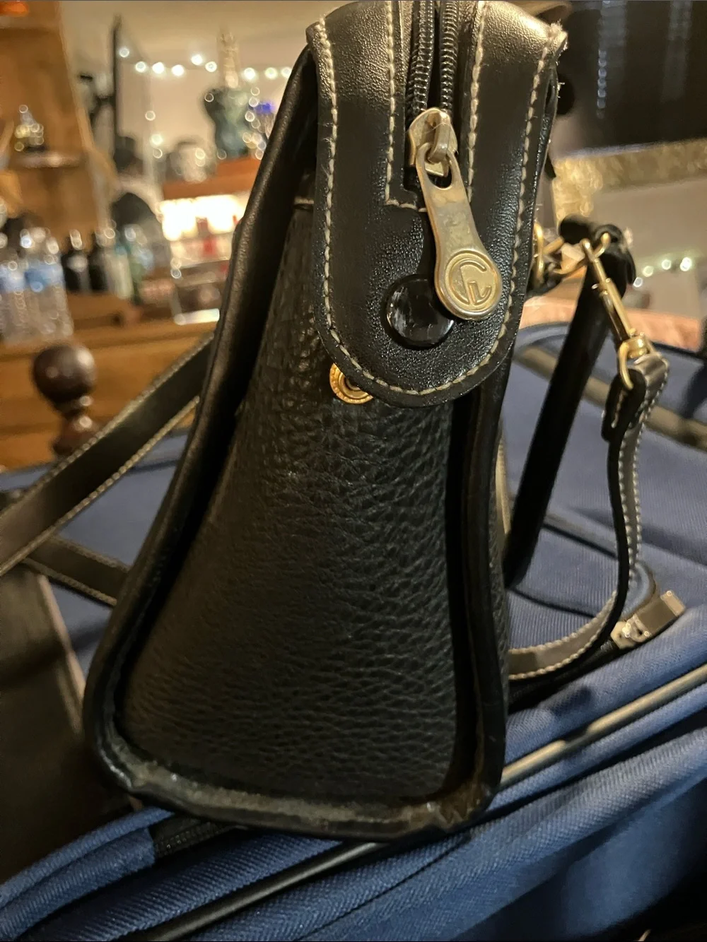 Vintage Dooney & Bourke leather satchel, black pebble leathered